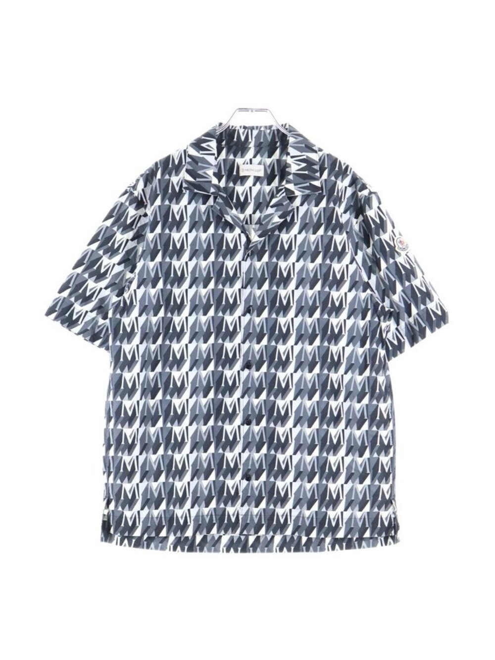 Moncler All Over Print Shirt Blouse Short Sleeve Gray Cotton